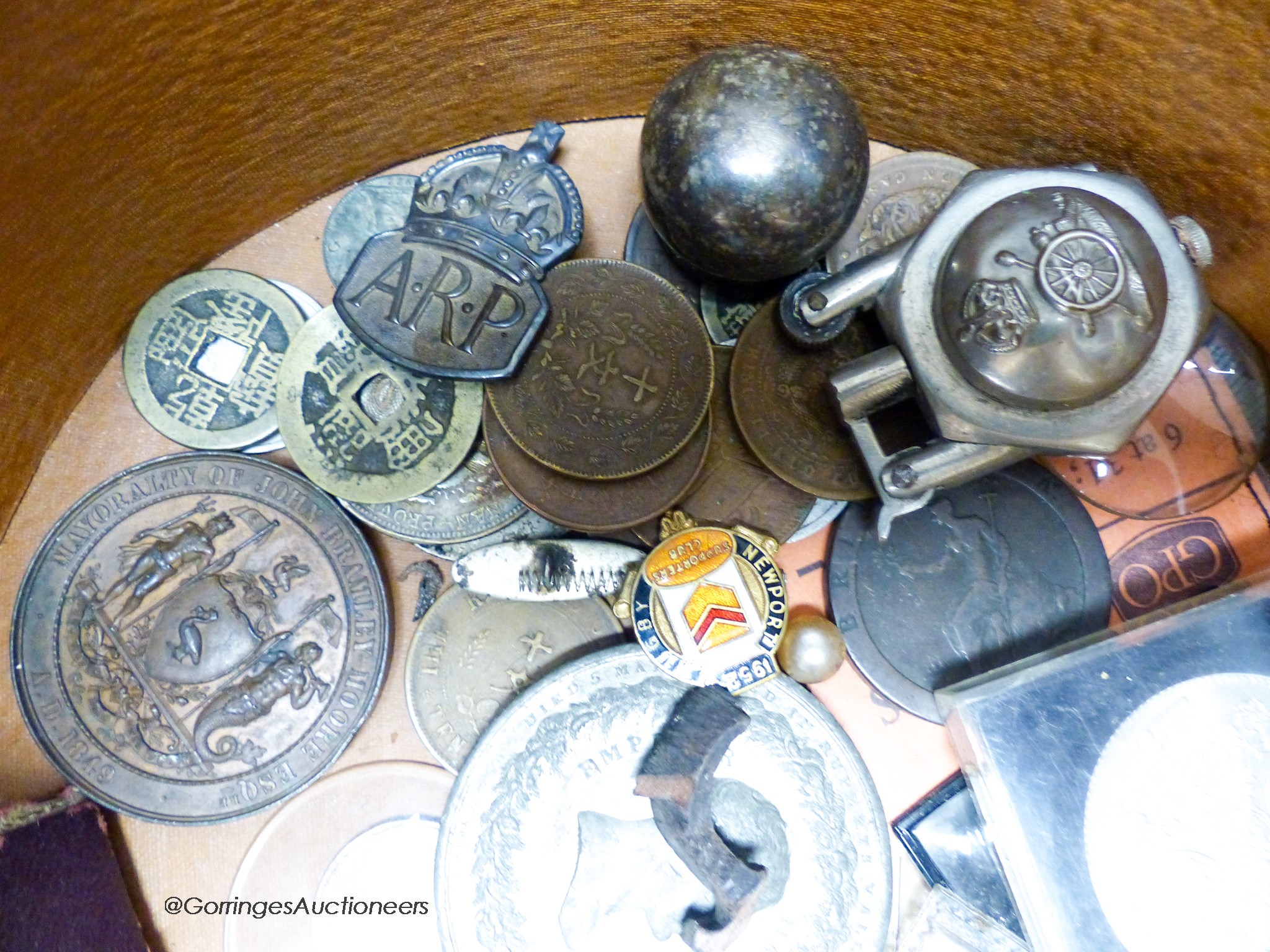 A group of Chinese Republic coins and other coins and medals (leather case)